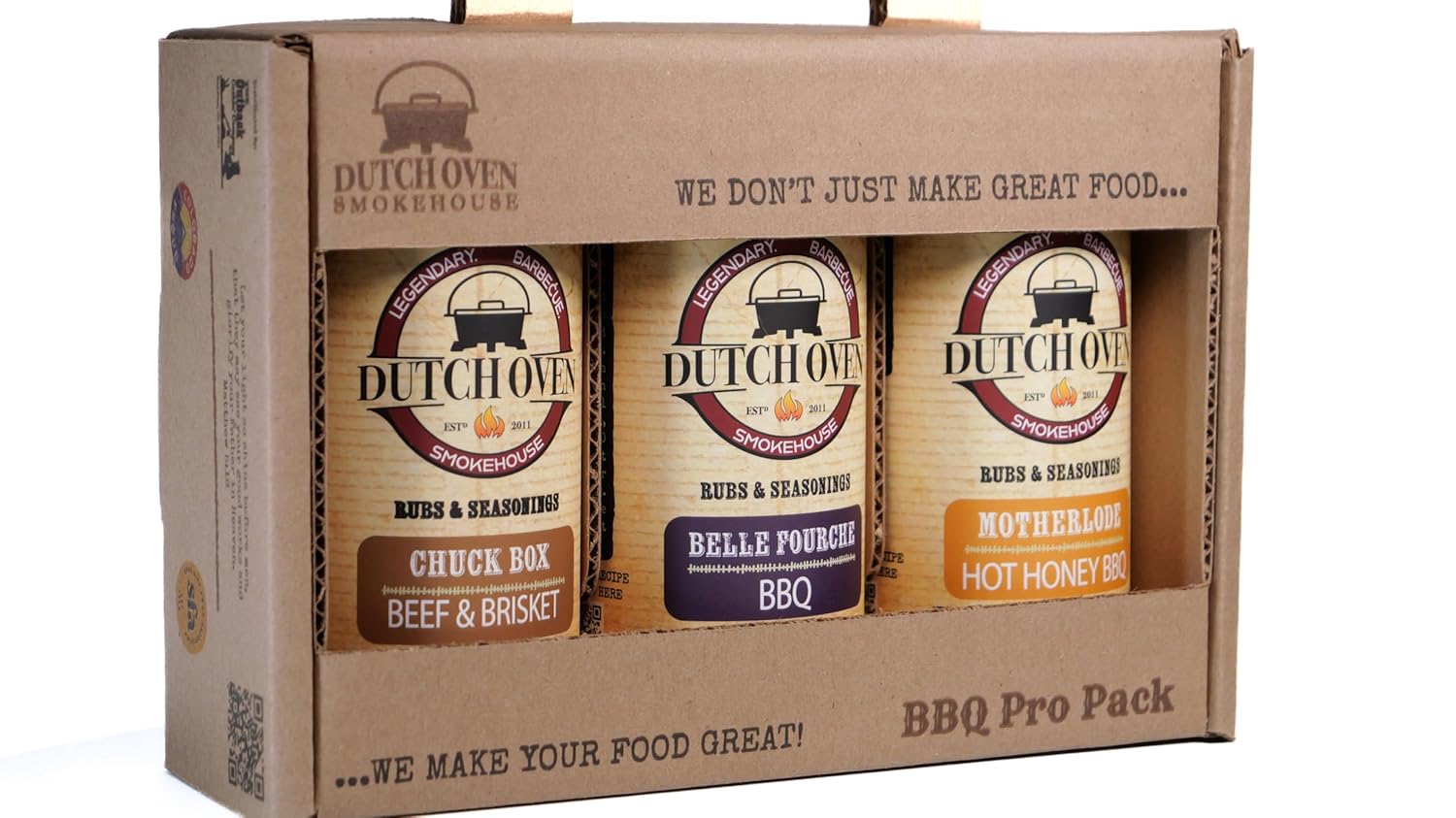 Dutch Oven BBQ Pro Pack II - Chuck Box, Belle Fourche, Motherlode - Handcrafted Smokehouse Seasoning Set for Brisket, Pork & Chicken - All-Natural, Bold Western Flavors BBQ Rubs - 3x10.5oz