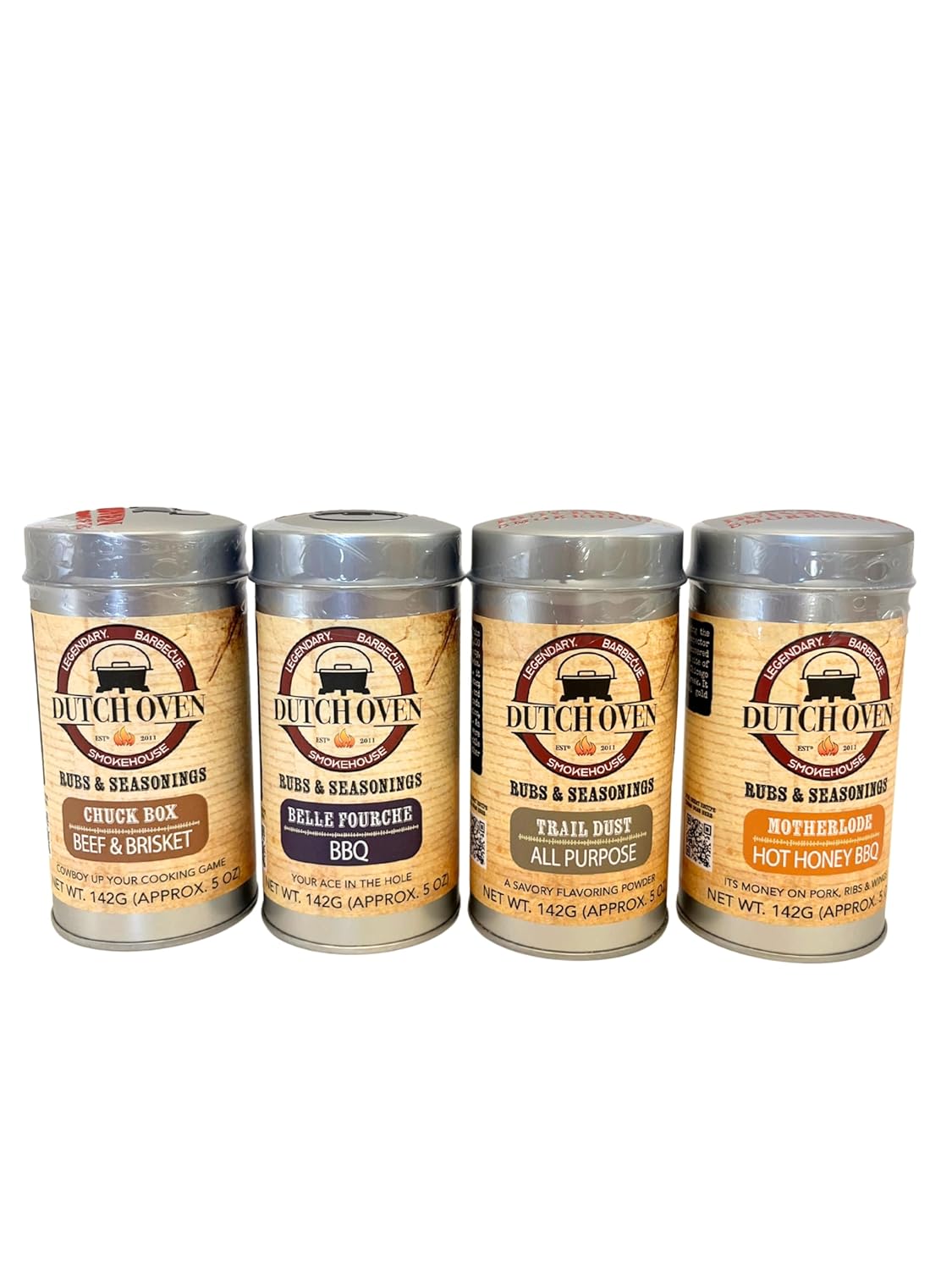 Dutch Oven Variety Spice Pack I 4-Pack – All-Natural BBQ Rub Set (Chuck Box • Belle Fourche • Motherlode • Trail Dust) for Beef, Pork, Chicken & Veggies