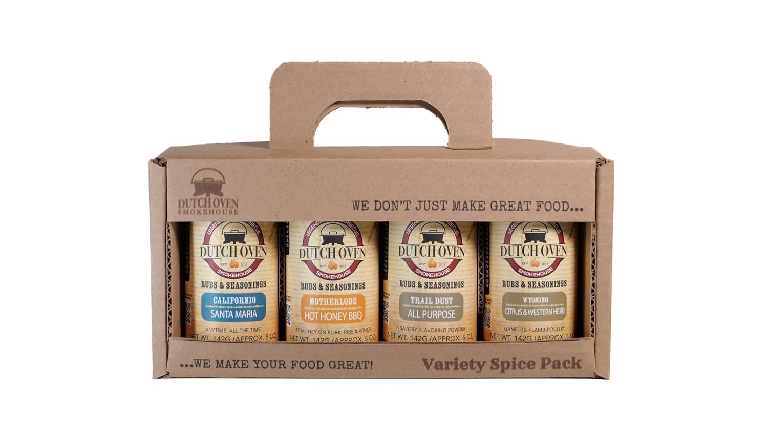 Dutch Oven Smokehouse Variety Spice Gift Set 1 - Motherlode, Trail Dust, Californio, Wyoming - Handcrafted Seasoning for Brisket, Pork, Ribs & Chicken - All-Natural BBQ Rubs - Authentic Western Smokehouse Flavors - 4x10.5oz