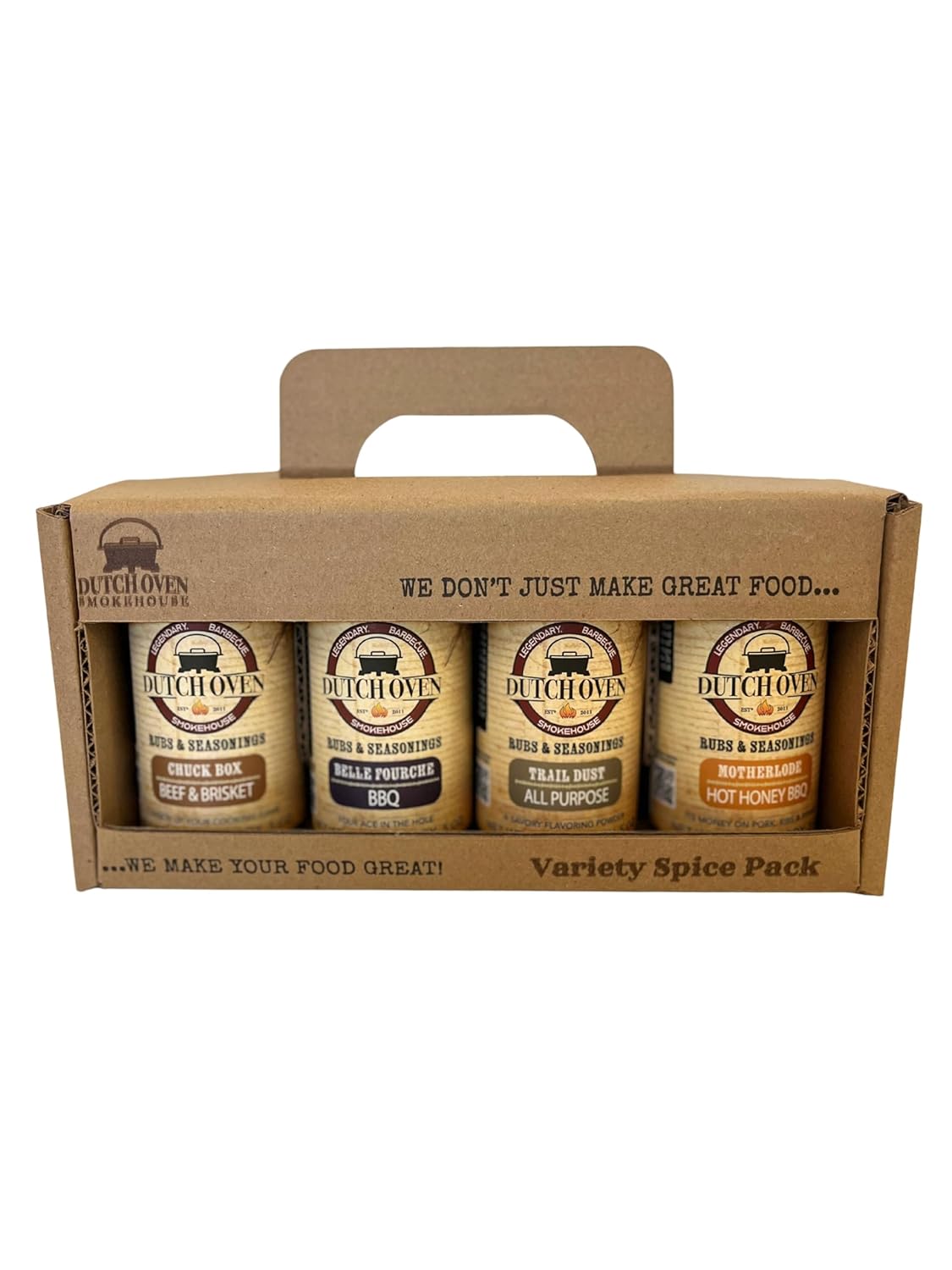 Dutch Oven Variety Spice Pack I 4-Pack – All-Natural BBQ Rub Set (Chuck Box • Belle Fourche • Motherlode • Trail Dust) for Beef, Pork, Chicken & Veggies