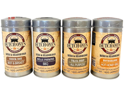 Dutch Oven Variety Spice Pack I 4-Pack – All-Natural BBQ Rub Set (Chuck Box • Belle Fourche • Motherlode • Trail Dust) for Beef, Pork, Chicken & Veggies