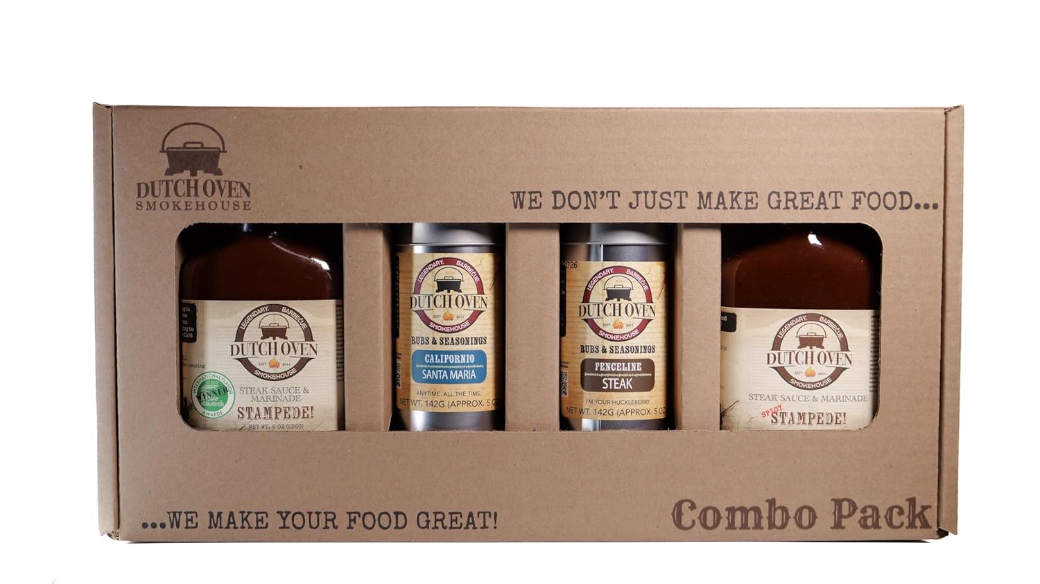 Dutch Oven Smokehouse Steak Lovers Gift Set - 2x BBQ Sauces & 2x Rubs - Stampede, Spicy Stampede, Californio, Fenceline - All-Natural, Award-Winning Steak Seasoning & Sauce Combo -Authentic Western Smokehouse Flavors