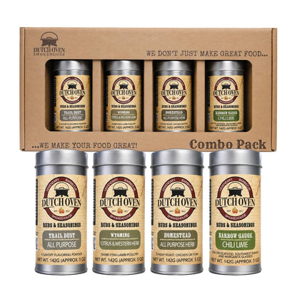 Dutch Oven Seafood Special Variety Spice Pack - 4-Pack Seafood Seasoning Collection - Homestead, Narrow Gauge, Wyoming, Trail Dust - BBQ Rub for Fish, Shrimp, Crab, Grilling, Smoking & Cooking
