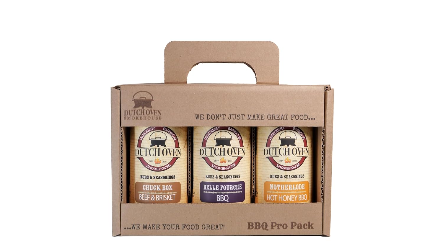 Dutch Oven BBQ Pro Pack II - Chuck Box, Belle Fourche, Motherlode - Handcrafted Smokehouse Seasoning Set for Brisket, Pork & Chicken - All-Natural, Bold Western Flavors BBQ Rubs - 3x10.5oz