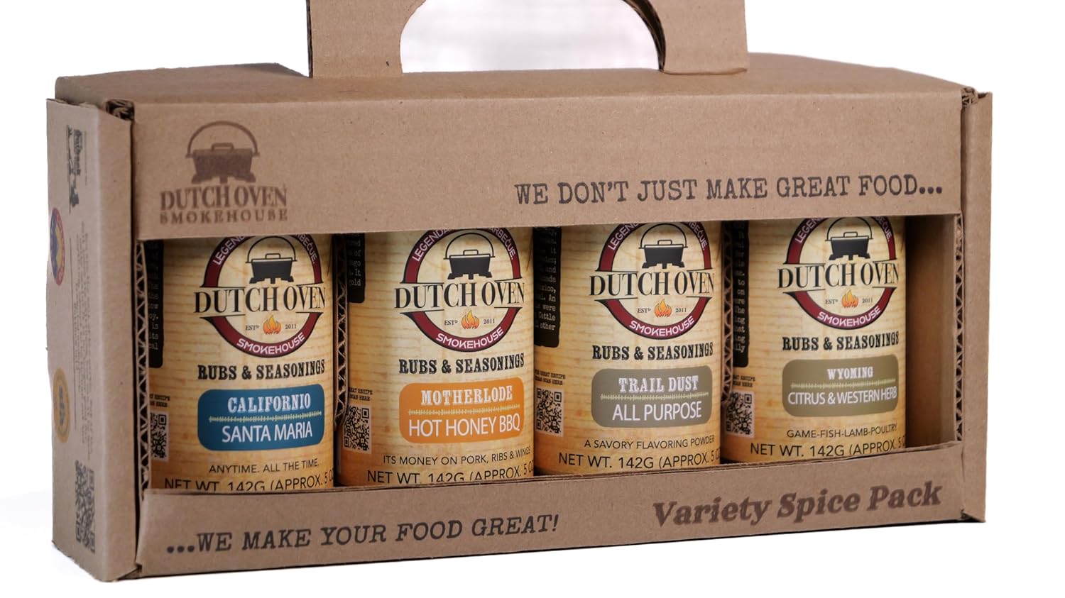 Dutch Oven Smokehouse Variety Spice Gift Set 1 - Motherlode, Trail Dust, Californio, Wyoming - Handcrafted Seasoning for Brisket, Pork, Ribs & Chicken - All-Natural BBQ Rubs - Authentic Western Smokehouse Flavors - 4x10.5oz